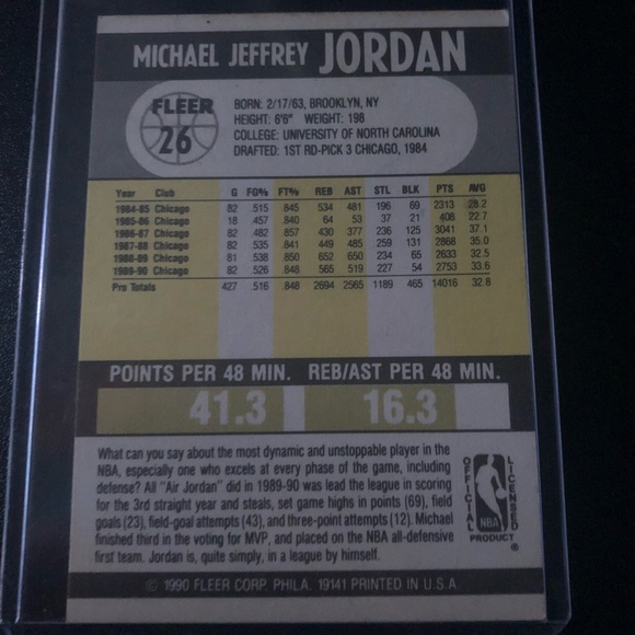 1990 Fleer 26 Michael Jordan Chicago Bulls card - Picture 5 of 7